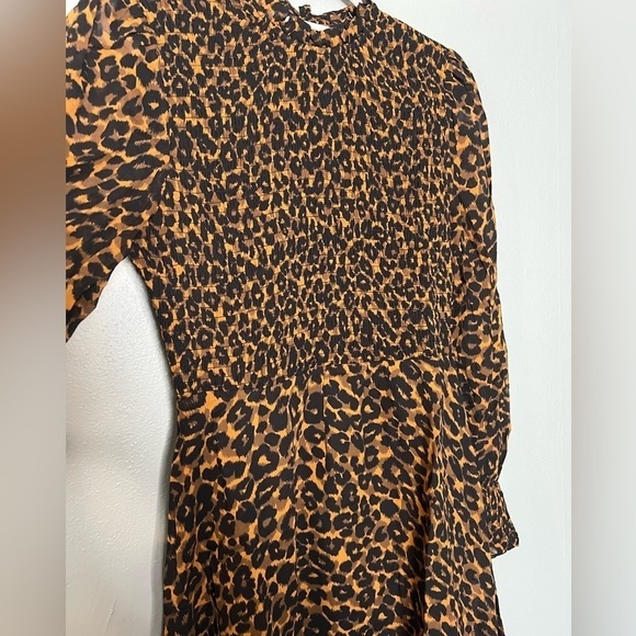 NWOT Whistles Women's Brown Classic Leopard Shirred Dress - Picture 12 of 13